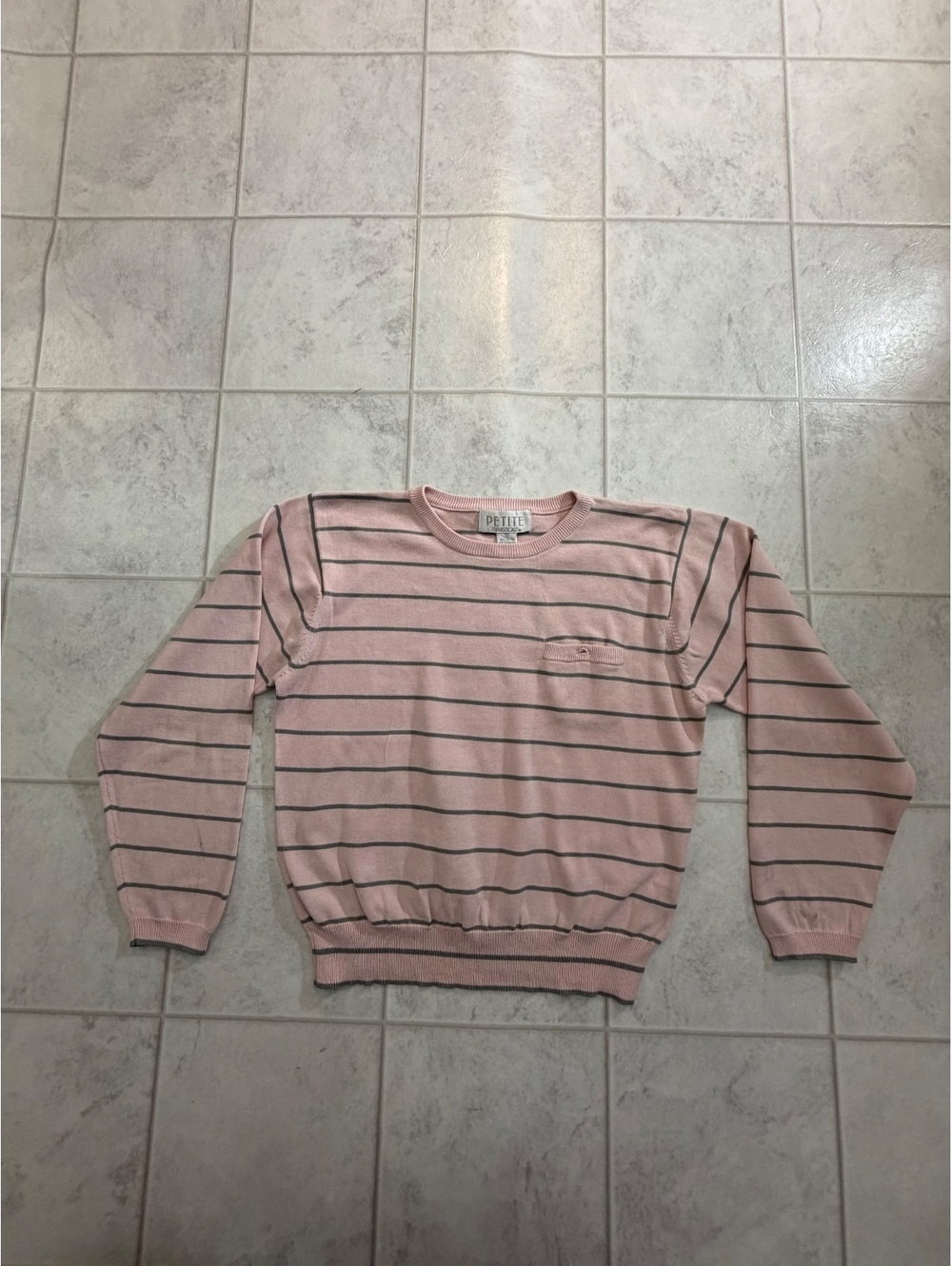 Petite Sophisticate pink striped sweater